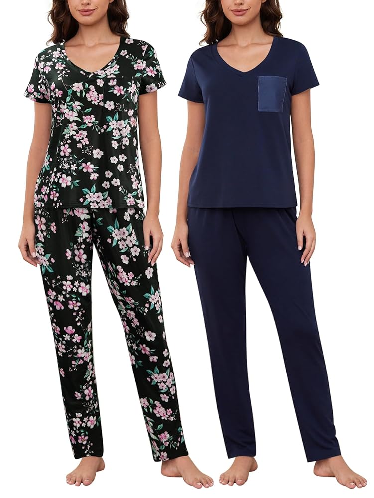 Amazon.com: YIJIU 2 Pack Womens Pajamas Set Short Sleeve